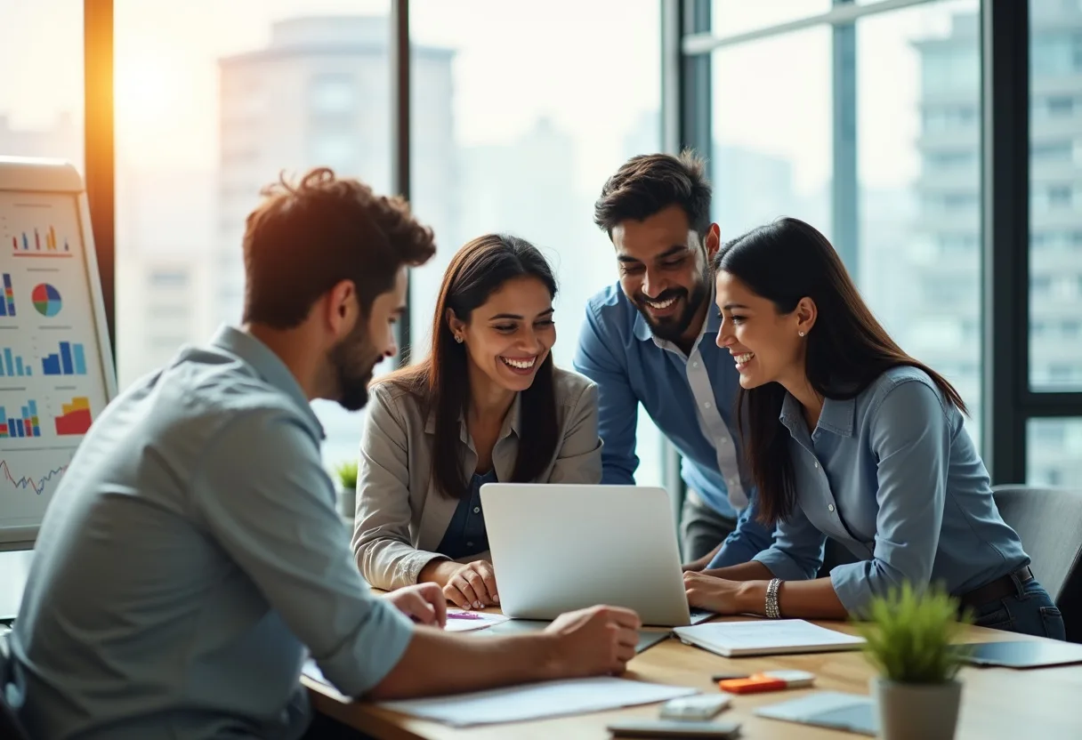 A digital marketing team in a Chennai office reviewing a marketing strategy together