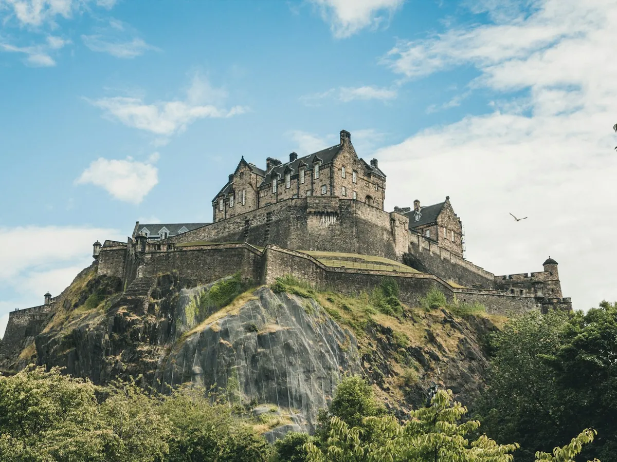 Edinburgh Castle on Castle Rock seen from below