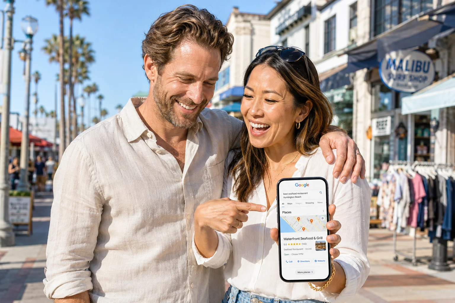 Huntington Beach CA business owner reviewing SEO results — local search growth in the competitive Orange County market