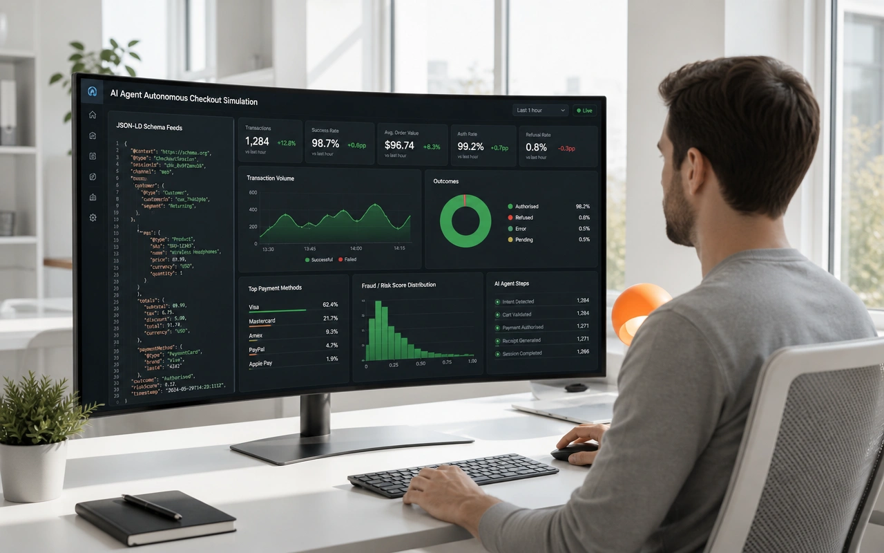 Agentic commerce autonomous checkout simulation dashboard