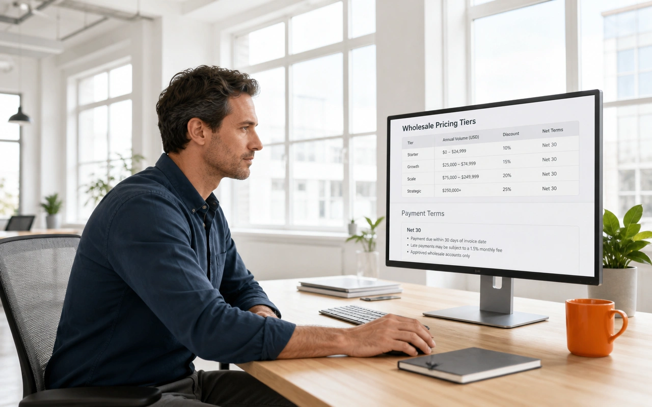 Shopify Plus B2B wholesale portal dashboard and pricing tiers