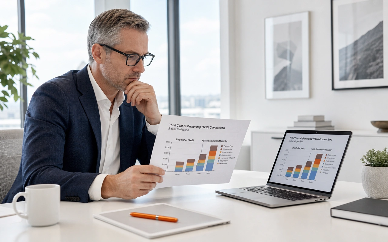 Shopify Plus vs Magento Adobe Commerce total cost of ownership and migration analysis
