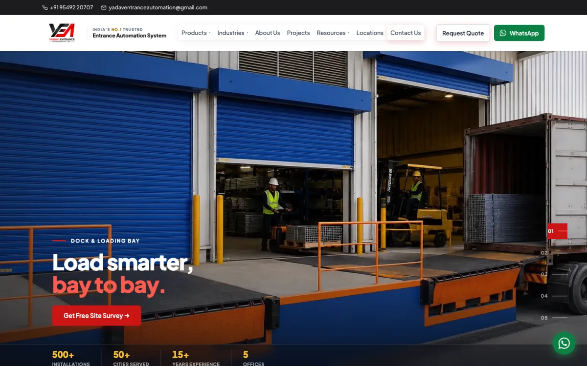 Yadav Entrance Automation website homepage on desktop